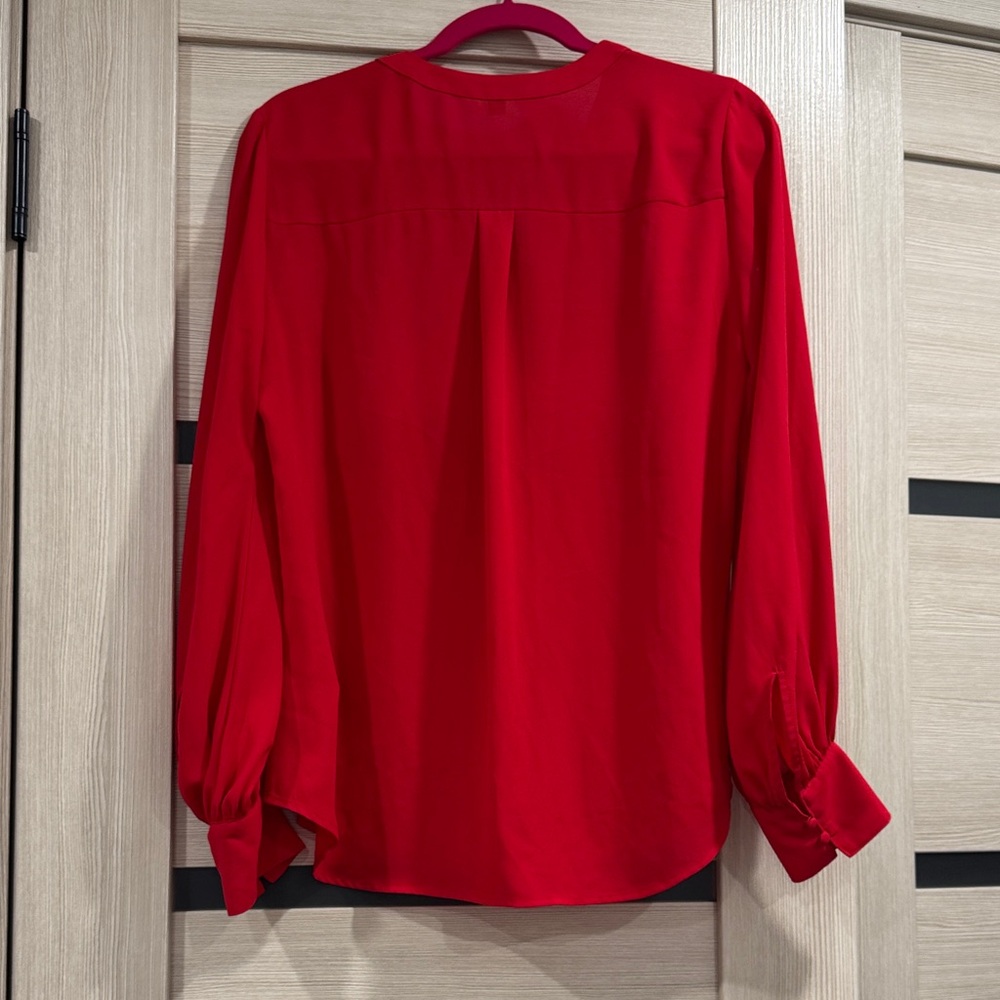 Express Bright Red V-Neck Button-Front Blouse - Picture 3 of 4
